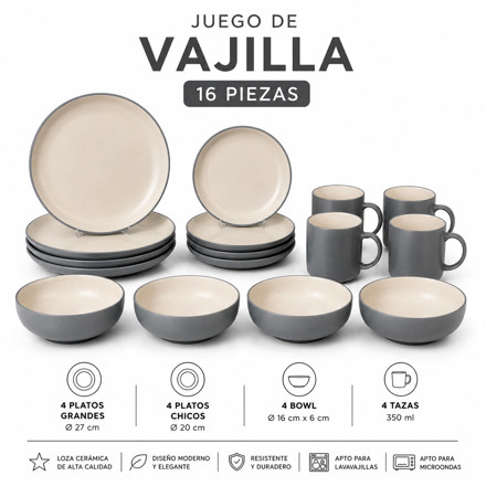 Imagen de JUEGO de Vajilla Ceramica 16Pcs Gris