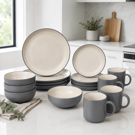 Imagen de JUEGO de Vajilla Ceramica 16Pcs Gris