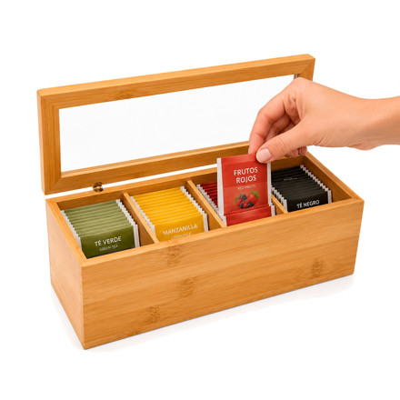 Imagen de Caja Rectangular para Té 4 Div Bambú 26.5*9*9cm H