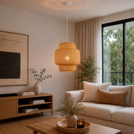 Imagen de COLGANTE 1 Luz E27 Artesanal Bambú Ø30