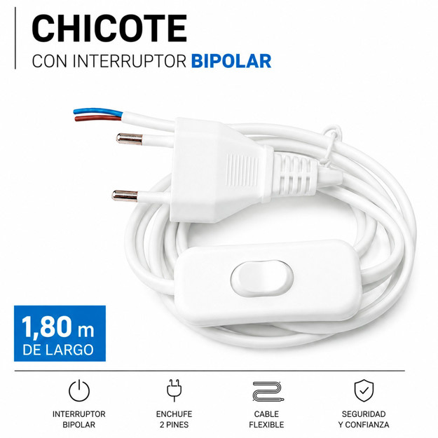 Imagen de CHICOTE c/Perilla y Ficha Bipolar Blanco 1.80mts