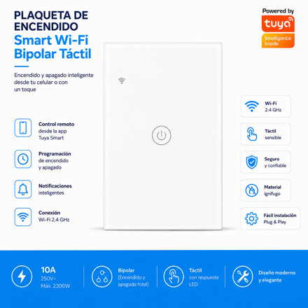 Imagen de PLAQUETA Blanca Tactil Smart WIFI Bipolar