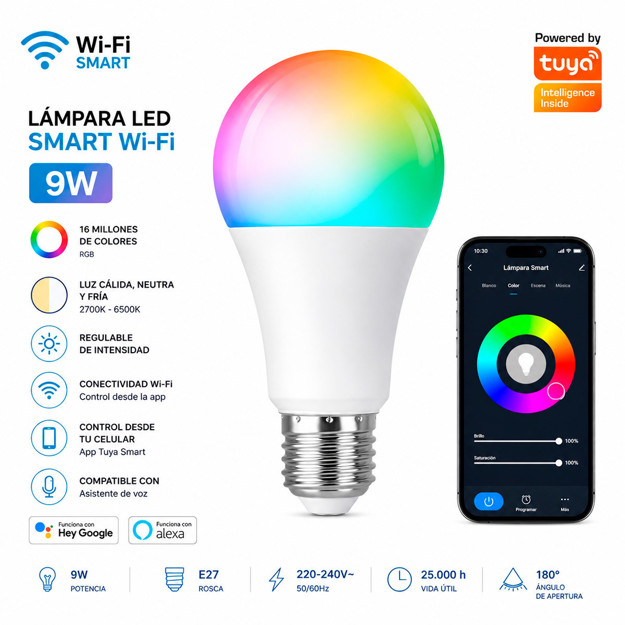 Imagen de LAMPARA LED Bulbo 9w E27 Smart Wi-fi RGB