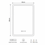 Imagen de ESPEJO LED 60x80cm Vertical Luz Variable Desempañante c/Reloj