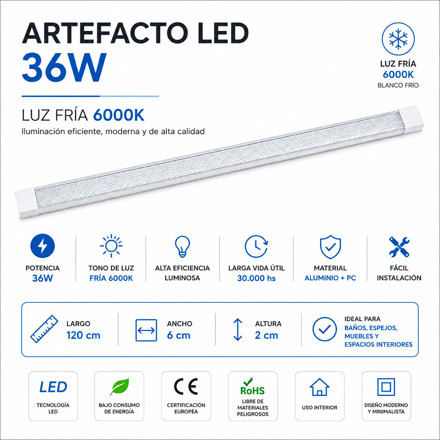 Imagen de ARTEFACTO LED Chato Transparente 36w Frío 120cm