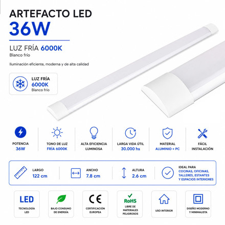 Imagen de ARTEFACTO LED Chato 36w Frío 120cm