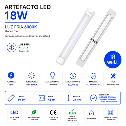 Imagen de ARTEFACTO LED Chato Regleta 18W Frio / 60cm