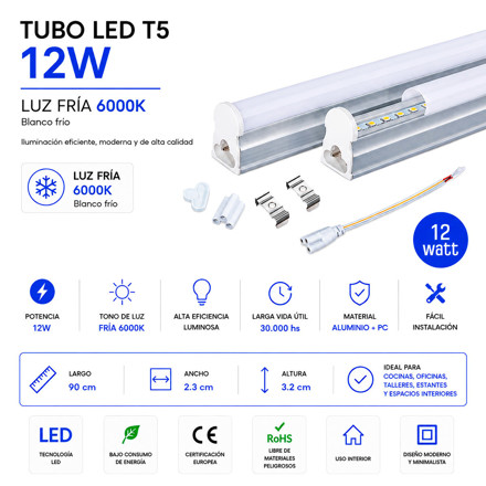 Imagen de ARTEFACTO LED T5 12w Frío 90cm Dense