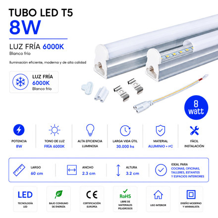 Imagen de ARTEFACTO LED T5 8w Frío 60cm