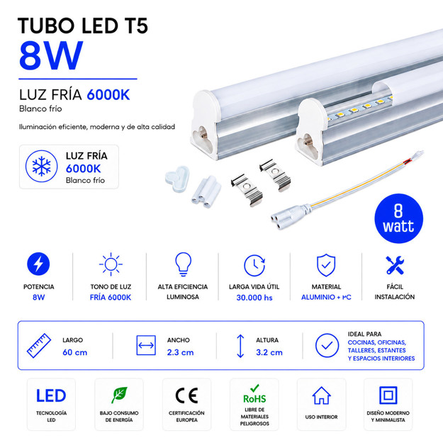 Imagen de ARTEFACTO LED T5 8w Frío 60cm