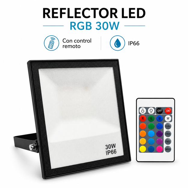 Imagen de REFLECTOR LED RGB 30W C/Control 17x14cm IP 66
