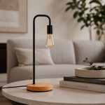 Imagen de LAMPARA de Mesa E27 Nordica Madera y Negro 48.5cm H base Ø15