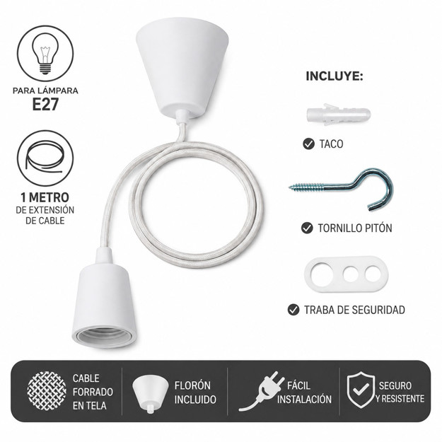 Imagen de KIT Completo p/Colgante Blanco 1m