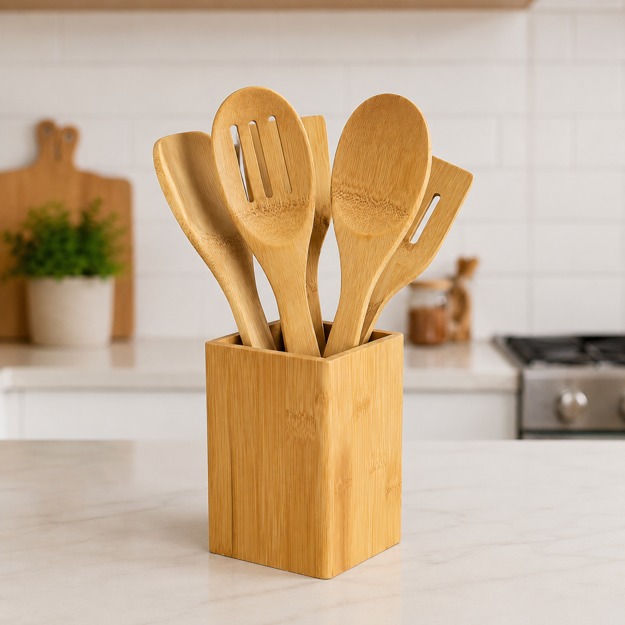 Imagen de SET 6 Pzas Utensilios Bambu 10x10x32cm H