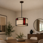 Imagen de COLGANTE Cilindro Chico Madera Rojo/Eco 20cm H / 30cm Ø