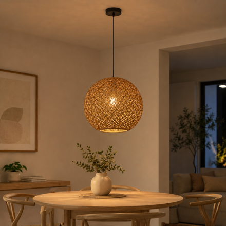 Imagen de COLGANTE 1 Luz Capullo Madera Grande E27 Esfera 40Ø cm