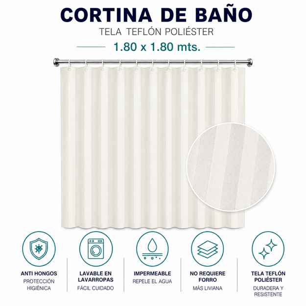 Imagen de CORTINA Rayas Blanca 180x180cm