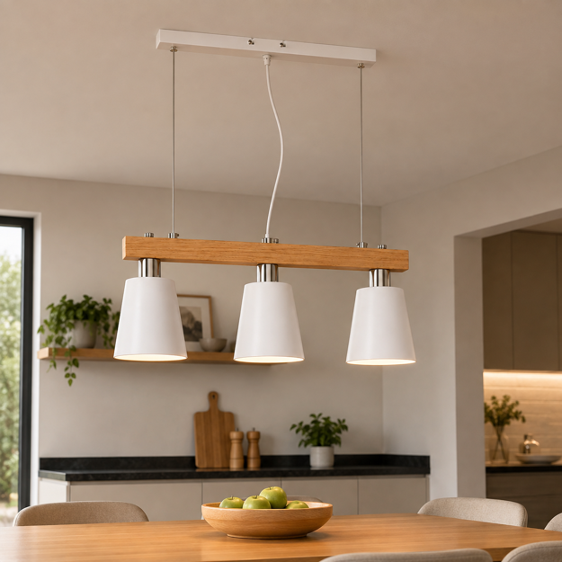 Imagen de Colgante LENA 3 Luces E27 Bco-Madera
