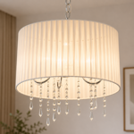 Imagen de ARAÑA 3 Luces Tul/Cr E14 caireles Blanca 40cm Ø / 25cm H pantalla / 80cm Cadena.