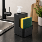 Imagen de DISPENSADOR C/Porta esponja Compact 500ml NEGRO Ou Trium 10x10x20cm H