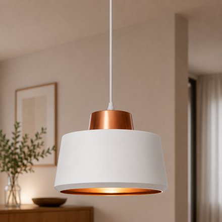 Imagen de COLGANTE 1 Luz Campana Oslo Plus Blanca/Cobre Ø25cm  / 15cm H / 1.00mt H tot.