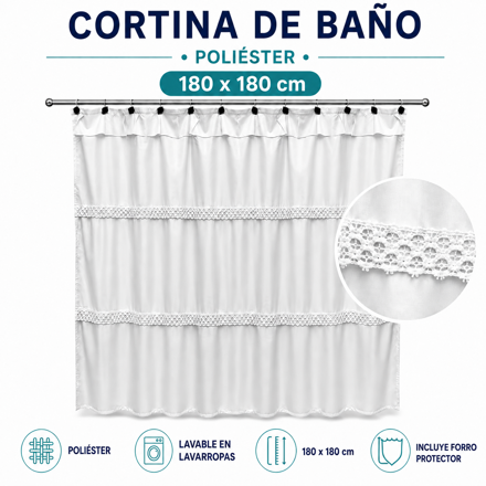 Imagen de CORTINA Blanca 1.80mts c/punt. c/forro 100%Pol