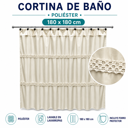 Imagen de CORTINA Beige 1.80mts c/punt. c/forro 100%Pol