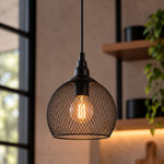 Imagen de Colgante 1 Luz E27 Esfera Calada Negra Ø18x16cm
