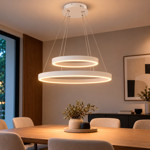 Imagen de COLGANTE Led 2 Aros Blancos LED Cálido 60w 90cmh x 60cm Ø