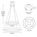 Imagen de COLGANTE Led 2 Aros Blancos LED Cálido 60w 90cmh x 60cm Ø