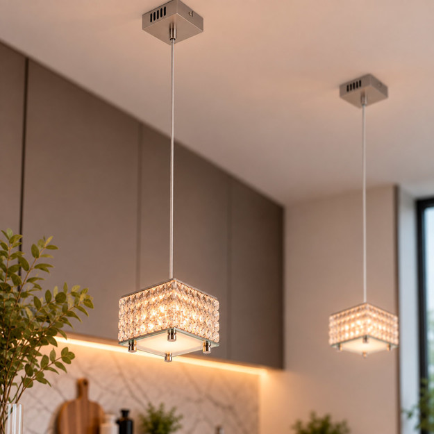 Imagen de Colgante Cronos LED 1 x 5w ((10x10/6.5cm h)( h.max 1.15mts.)) Caireles Cristal
