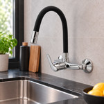 Imagen de Mezcladora de pared Pico Negro Flexible cuerpo 20cm C.C 40mm 5 años de garantia