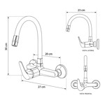 Imagen de Mezcladora de pared Pico Negro Flexible cuerpo 20cm C.C 40mm 5 años de garantia