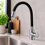 Imagen de MEZCLADORA de Mesada Pico Flexible Negro 35mm