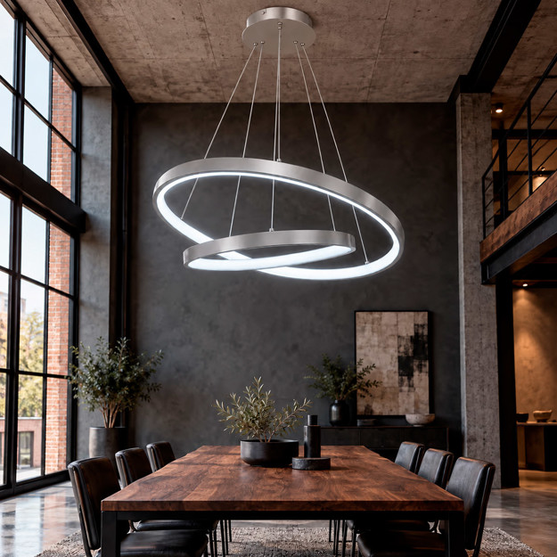 Imagen de Colgante LED Serena Duo 50W Frio Nickel Ø60/Ø40 100cm h