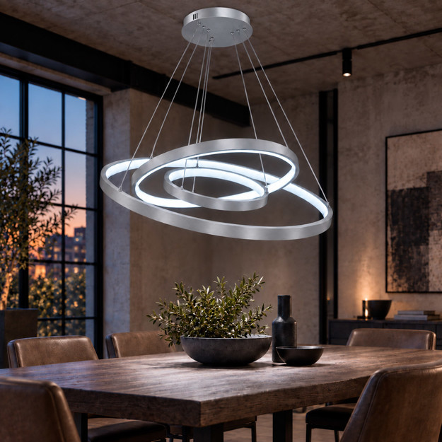 Imagen de Colgante LED Serena Tryo 92W Frio Nickel Ø80/Ø60/Ø40 100cm h