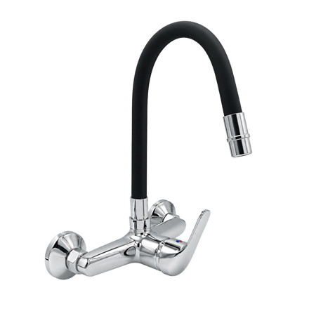 Imagen de Mezcladora de pared Pico Negro Flexible cuerpo 20cm C.C 40mm 5 años de garantia
