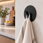 Imagen de PERCHA Adhesiva 1 Gancho Acero Negro Ø6cm