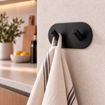 Imagen de PERCHA Adhesiva 2 Ganchos Acero Negro 9.5x4.5x3cm Prof