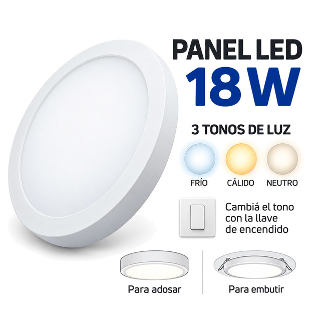 Imagen de Plafon LED Ext o Emb. 18w 3 Tonos Blanco Ø23cm