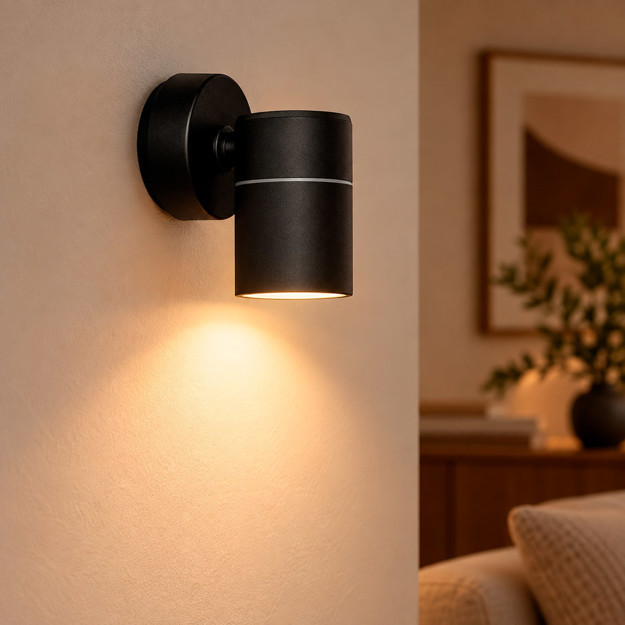 Imagen de APLIQUE 1 Luz GU10 Unidireccional IP44 Negro Ø6cmx10cm.h